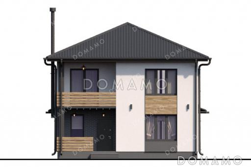 Проект двухэтажного коттеджа с 3 спальнями, просторной кухней-гостиной и крытой террасой / Фасад 2