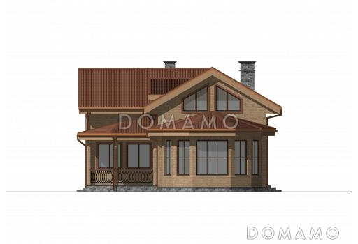 Проект двухэтажной бани с остекленной гостиной, просторной верандой и игровой / Фасад 1