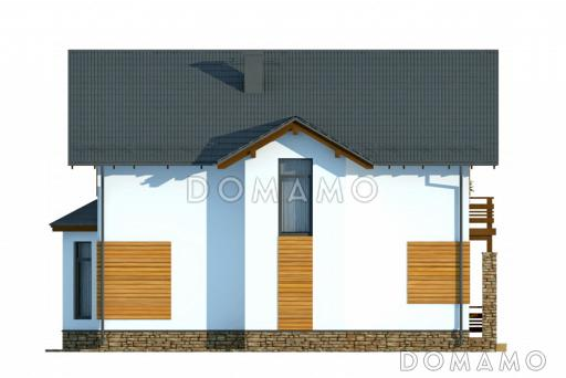 Проект белого дома с эркером кухни и серой кровлей / Фасад 2