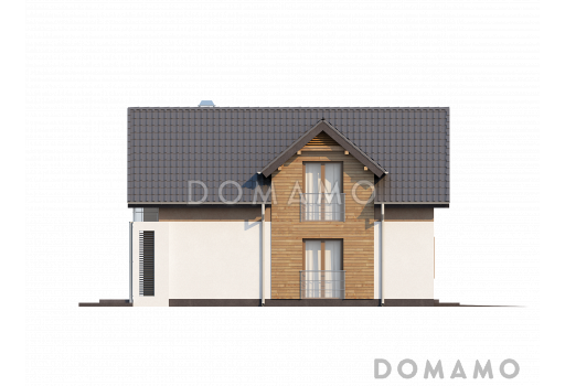 Проект мансардного дома из газобетона с тремя спальнями и кабинетом, балконом и гаражом  / Фасад 2