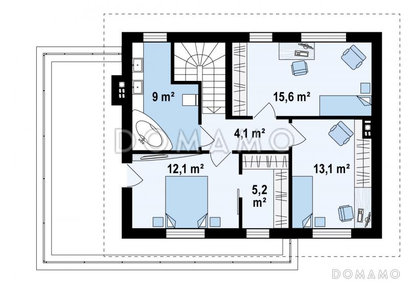 Проект обновлённого двухэтажного дома из кирпича с гаражом и большой террасой на втором этаже / План 2 этажа