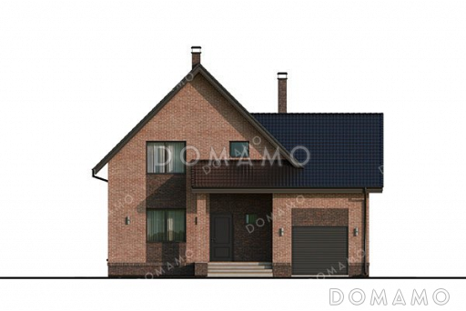 Проект одноэтажного дома с мансардой, гаражом на два автомобиля и террасой / Фасад 2