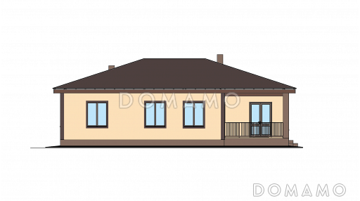 Проект дома с выходом на террасу из спальни и кухни, кладовой, двумя санузлами  / Фасад 3