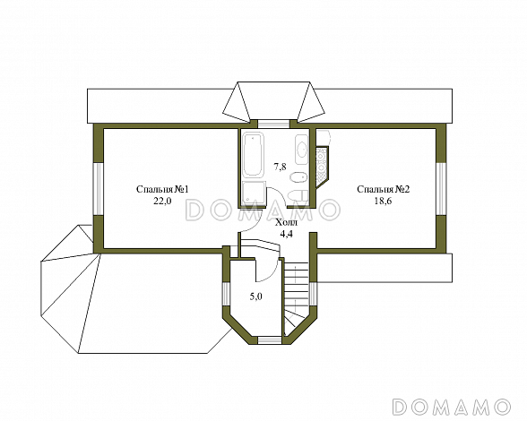 Проект большого коттеджа с башенкой, зимним садом и гаражом / План мансардного этажа