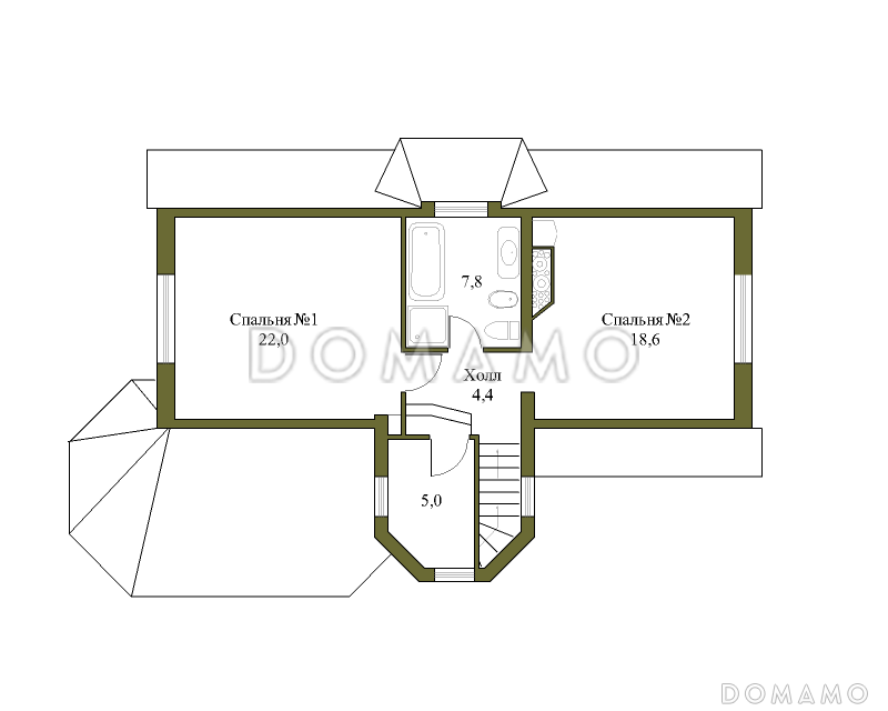 Проект большого коттеджа с башенкой, зимним садом и гаражом / План мансардного этажа