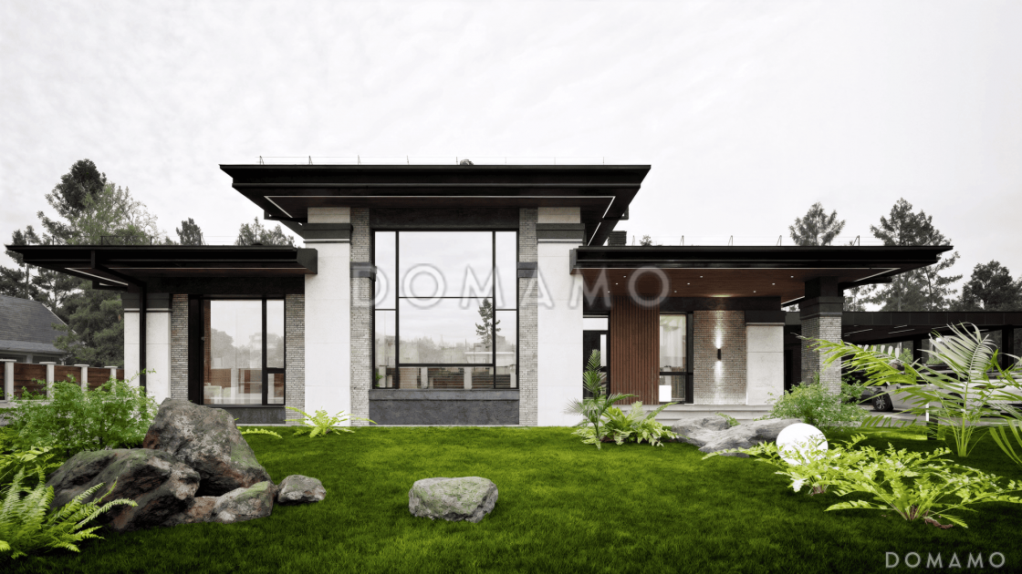 Проект дома из газобетона с верандой, сауной и двухместным автонавесом / 2