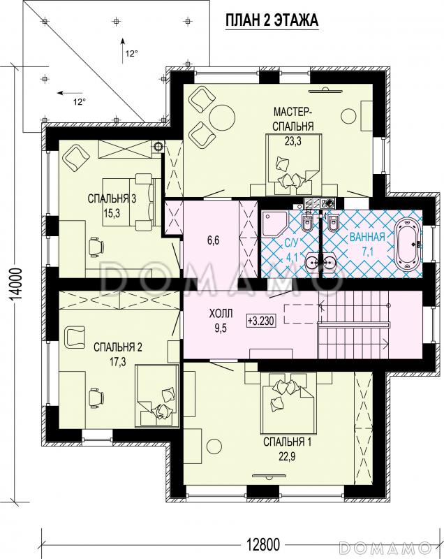 Проект двухэтажного особняка с мансардой, террасой и большой гардеробной / План 2 этажа