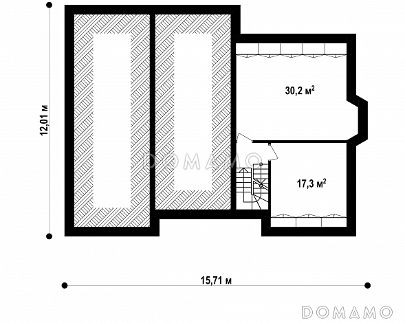 Проект одноэтажного дома с техническими помещениями в подвале, эркером в гостиной, тремя спальнями / План цокольного этажа