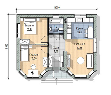 Проект одноэтажного компактного дома в современном стиле / План 1 этажа