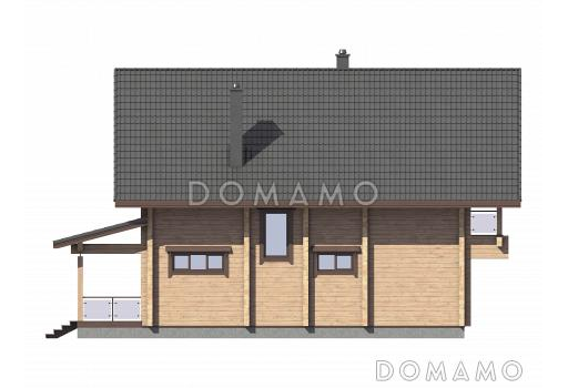 Проект дома из бруса с 4 спальнями, террасой, балконом и вторым светом / Фасад 4