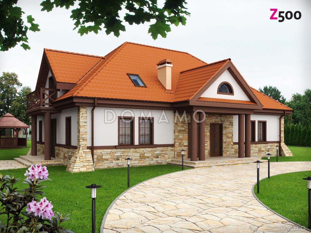 Проект комфортного одноэтажного мансардного дома из кирпича для двух семей в стиле русской усадьбы / 2