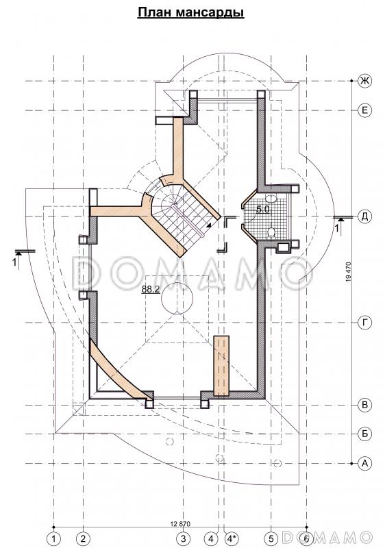 Проект современного дома с мансардным и цокольным этажом / План мансардного этажа