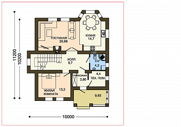 Проект белого дома с эркером кухни и серой кровлей / План 1 этажа Проект белого дома с эркером кухни и серой кровлей / План 1 этажа