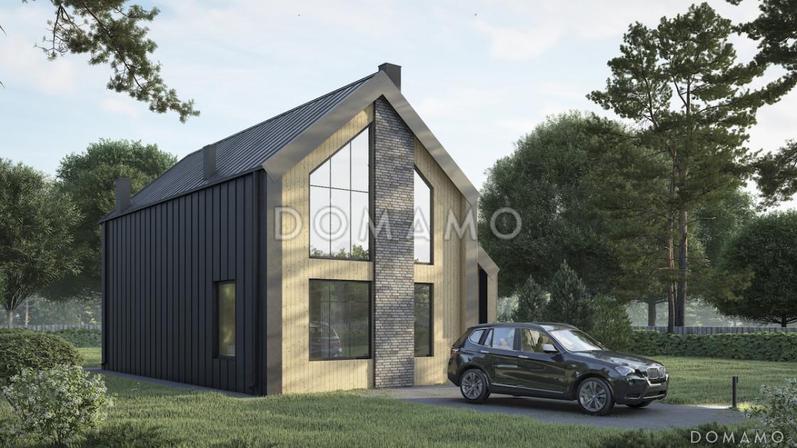 Проект двухэтажного дома из газобетона в стиле барнхаус с панорамными окнами в гостиной / 4