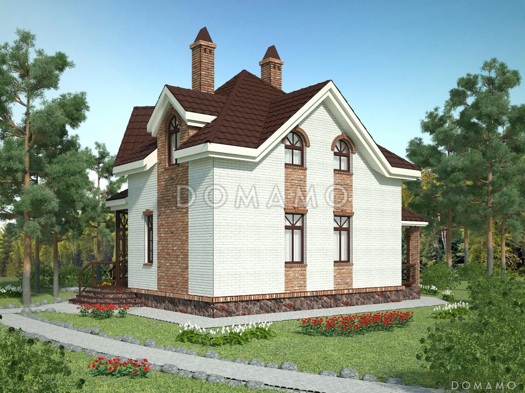 Проект квадратного коттеджа со входом с угла / 6