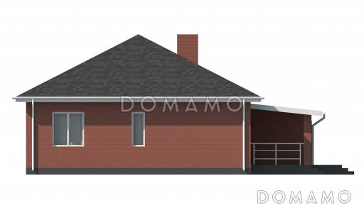 Проект загородного дома с террасой, просторным тамбуром, ванной и душевой, кухней-столовой в центральной части дома / Фасад 3