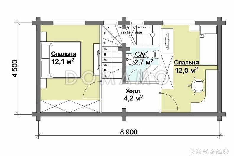 Проект дома из клееного бруса для комфортного проживания большой семьи / План мансардного этажа