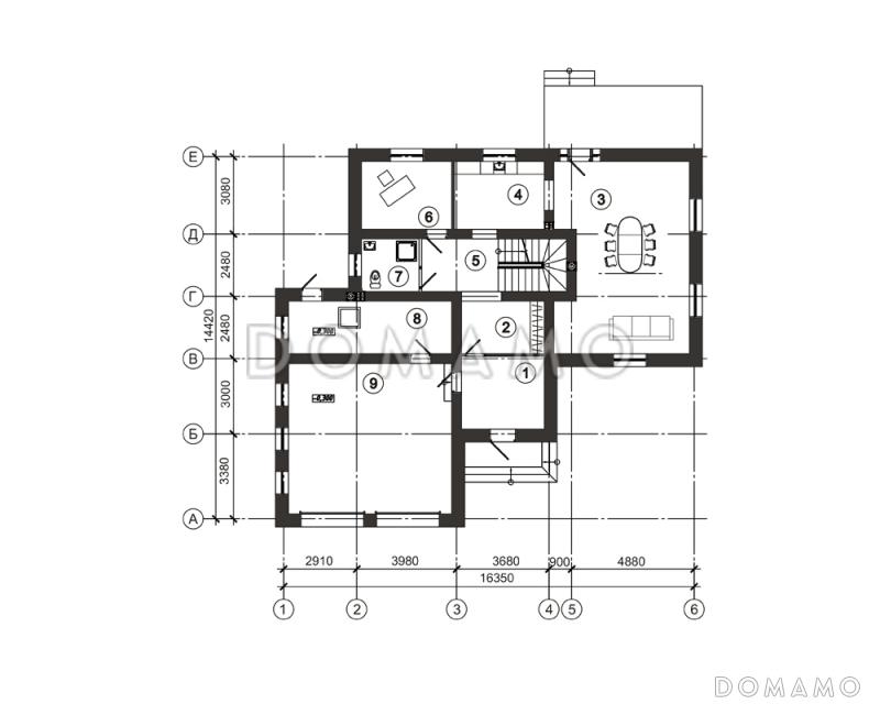 Проект дома для большой семьи с детьми / План 1 этажа