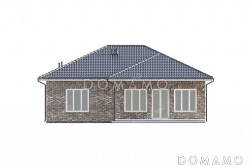 Проект одноэтажного дома с тремя спальнями, большой террасой и сауной / Фасад 1