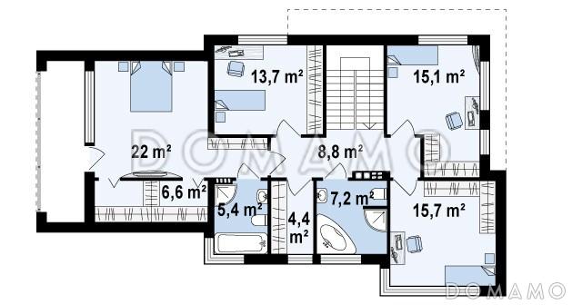 Проект двухэтажного дома из кирпича в стиле модерн, с четырьмя спальнями, кабинетом и гаражом / План 2 этажа