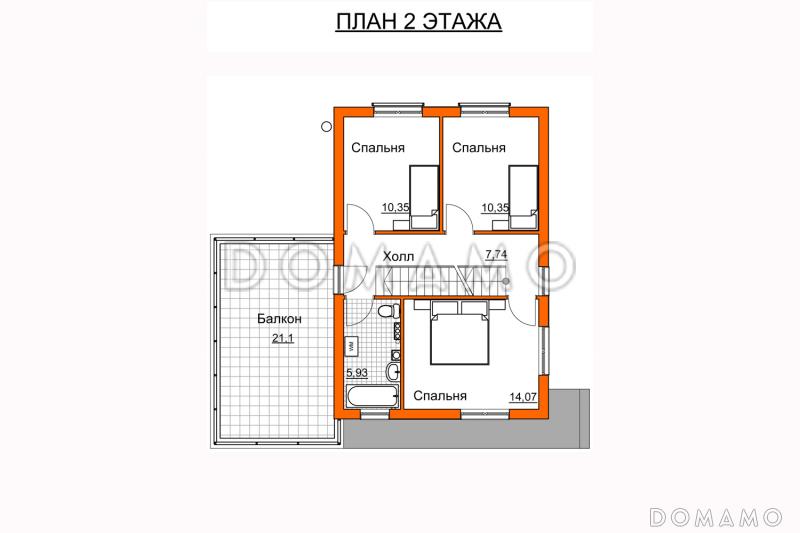 Проект дома с просторной открытой террасой, гаражом, спальнями и большим балконом-террасой на втором этаже / План 2 этажа