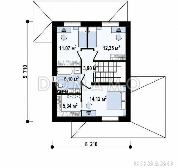 Проект современного двухэтажного дома с кабинетом, террасой, ванной с окном / План 2 этажа