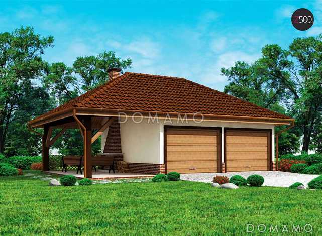 Проект гаража из газобетона для двух авто с отдельными воротами и барбекю на террасе  Проект гаража из газобетона для двух авто с отдельными воротами и барбекю на террасе