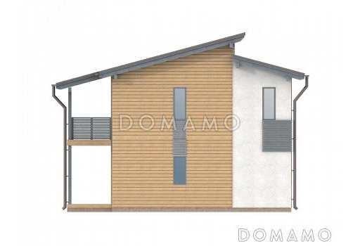 Проект современного каркасного дома с просторным балконом на втором этаже / Фасад 3