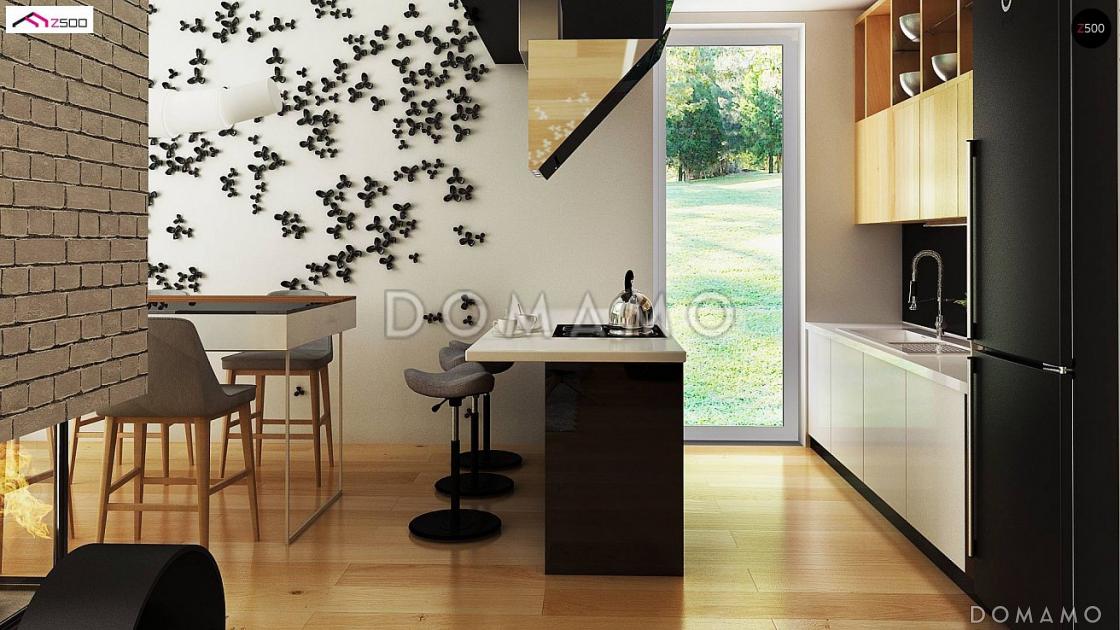 Проект одноэтажного мансардного дома из газобетона с балконом и современными элементами экстерьера и встроенным гаражом / 12