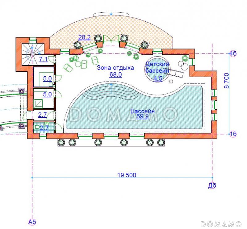 Проект бассейна с тренажерным залом / План 1 этажа