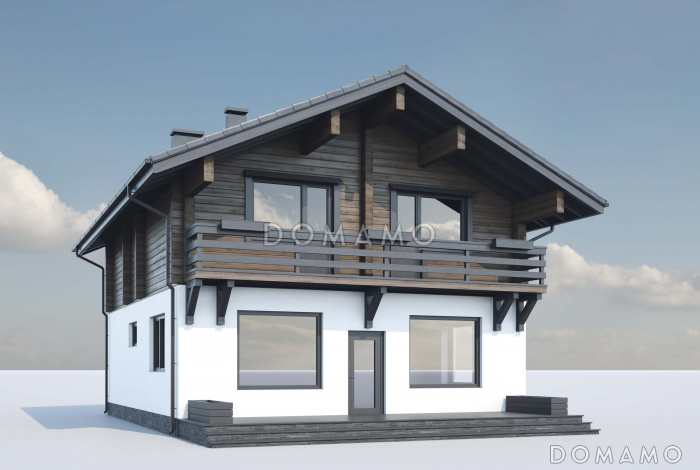 Проект двухэтажного дома из газобетона и бруса с балконом на две комнаты и террасой Проект двухэтажного дома из газобетона и бруса с балконом на две комнаты и террасой