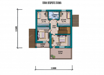 Проект одноэтажного дома с просторной террасой и двумя балконами / План мансардного этажа Проект одноэтажного дома с просторной террасой и двумя балконами / План мансардного этажа