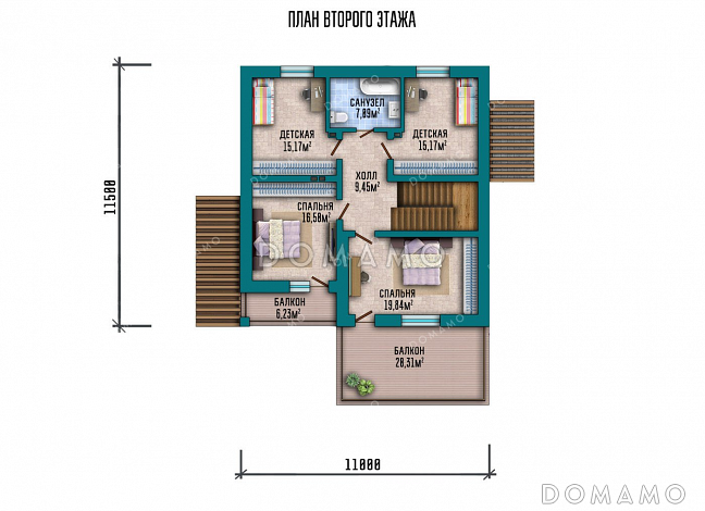 Проект одноэтажного дома с просторной террасой и двумя балконами / План мансардного этажа Проект одноэтажного дома с просторной террасой и двумя балконами / План мансардного этажа