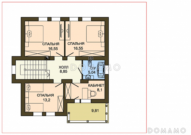 Проект облицованного кирпичом дома с панорамным эркером в кухне / План 2 этажа Проект облицованного кирпичом дома с панорамным эркером в кухне / План 2 этажа