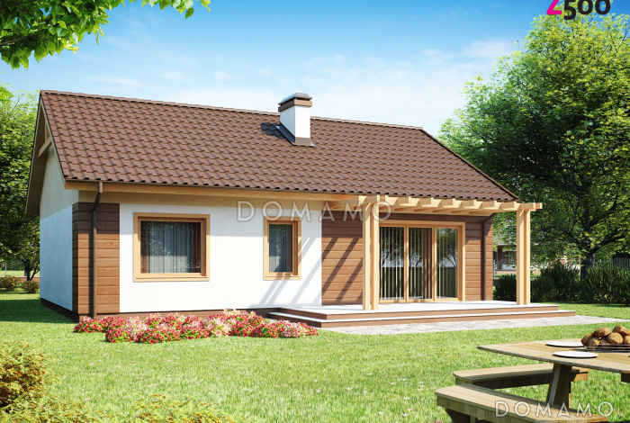 Проект одноэтажного дома из газобетона с тремя спальнями и террасой Проект одноэтажного дома из газобетона с тремя спальнями и террасой