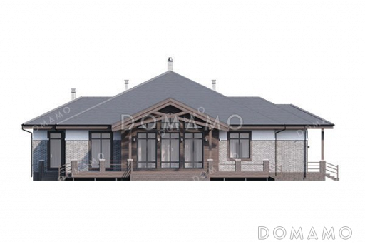 Проект одноэтажного дома с мансардой и террасой / Фасад 2