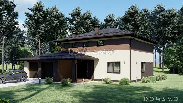 Проект современного дома с гаражом на две машины S-227