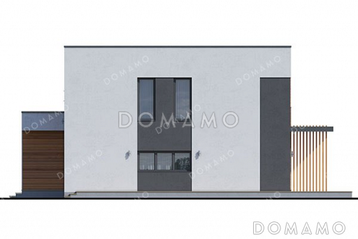 Проект двухэтажного дома с просторной террасой и плоской кровлей / Фасад 2