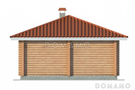 Проект одноэтажного дома из бруса с двумя жилыми комнатами  / Фасад 3