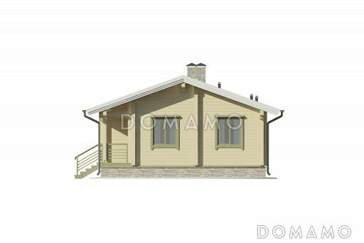 Проект одноэтажного дома с двумя спальнями, комнатой отдыха, гостиной с камином, сауной / Фасад 2