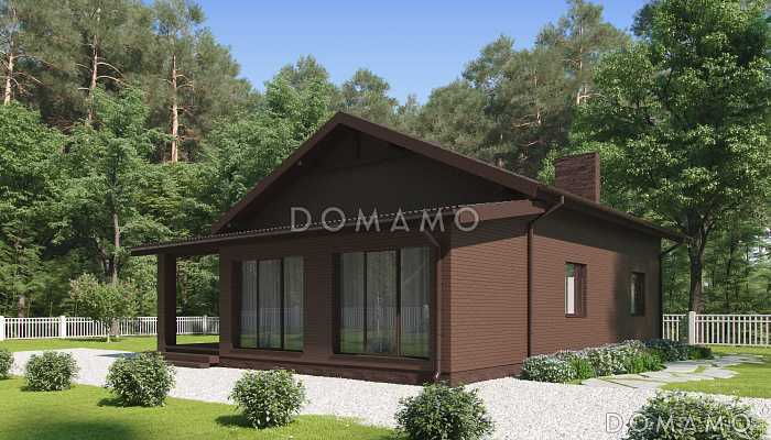 Проект загородного дома с верандой, просторной кухней-столовой, кладовой, жилыми комнатами Проект загородного дома с верандой, просторной кухней-столовой, кладовой, жилыми комнатами