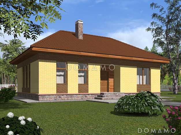 Одноэтажный дом из крупноформатного кирпича с двумя спальнями и большой кухней-гостиной