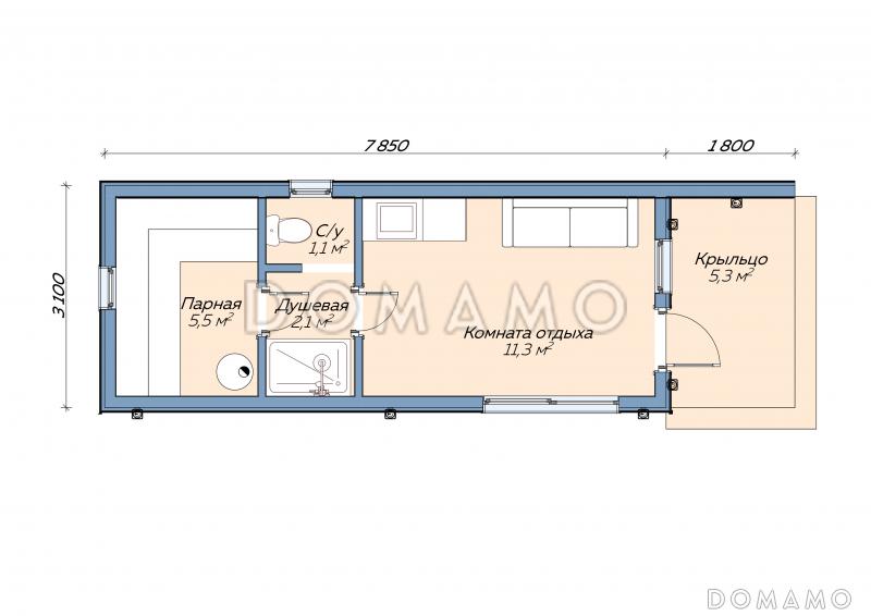 Каркасная баня "Барри" / План 1 этажа