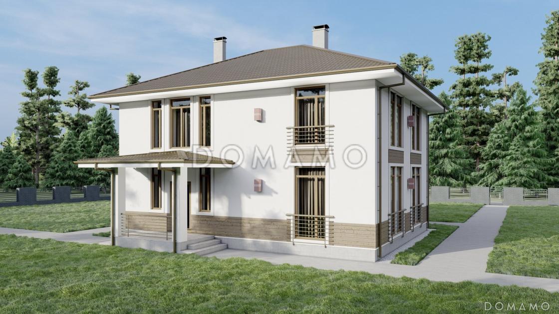 Проект двухэтажного дома с камином в гостиной и тремя спальнями / 7