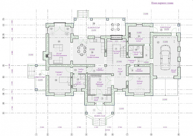 Проект дома из кирпича с гаражом / План 1 этажа