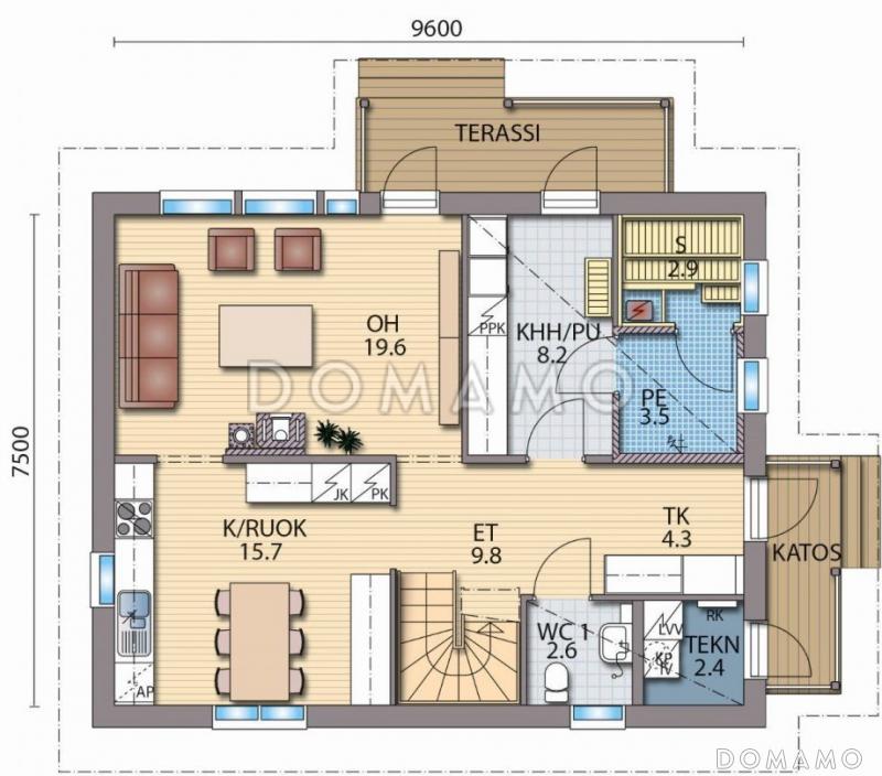 Проект современного дома с холлом на втором этаже / План 1 этажа