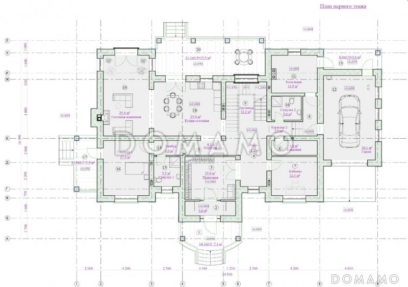 Проект дома из кирпича с гаражом / План 1 этажа