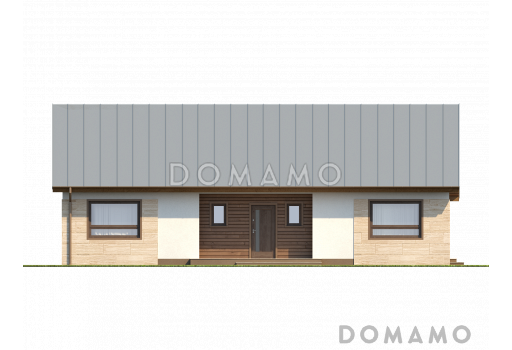 Проект классического одноэтажного дома из кирпича с тремя спальнями и возможностью обустройства мансарды / Фасад 1