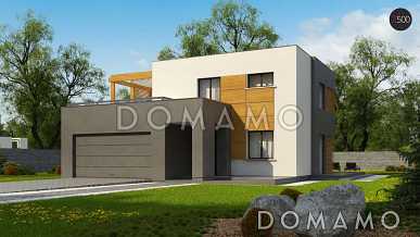 Проект двухэтажного дома из газобетона с плоской крышей, со спальной зоной и террасой на втором этаже и гаражом Проект двухэтажного дома из газобетона с плоской крышей, со спальной зоной и террасой на втором этаже и гаражом