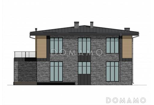 Проект дома в стиле хай-тек с 3 спальнями, большой гостиной, сауной и двухместным автонавесом / Фасад 3